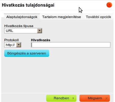 hivatkozás tulajdonságai ablak