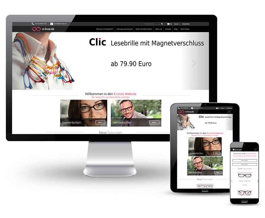 E-linse.de - Online optiker - reszponzív webáruház készítés