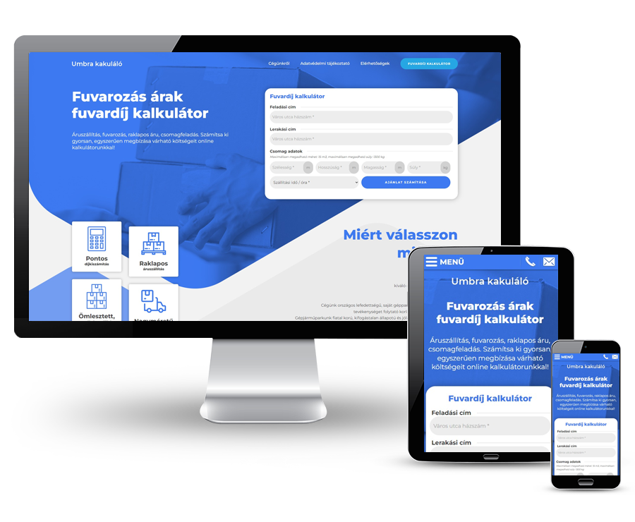 Fuvardijak.hu - Fuvardíj kalkulátor, áruszállítás, fuvarozás árak - reszponzív honlapkészítés