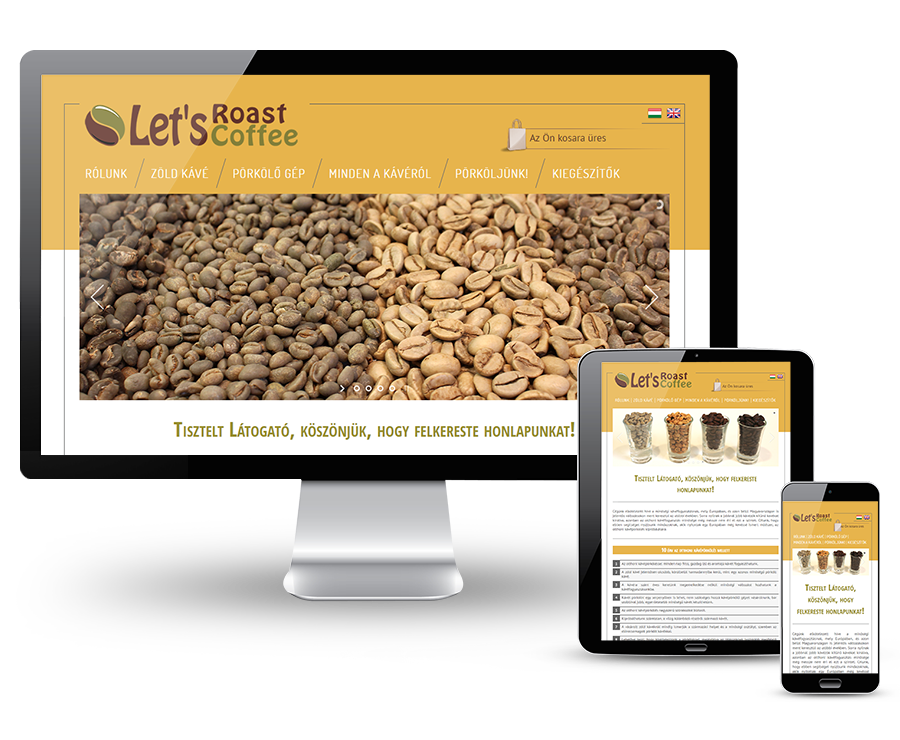 Letsroastcoffee.com egyedi fejlesztésű reszponzív mobilbarát webáruház