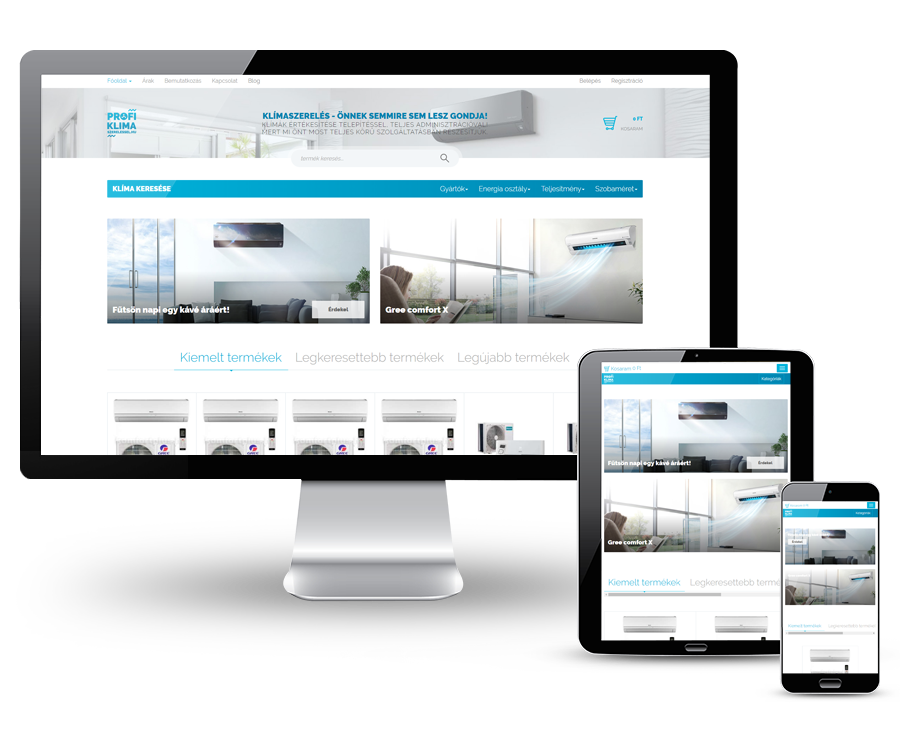Profiklimaszereles.hu klíma értékesítés és szerelés - reszponzív webáruház készítés