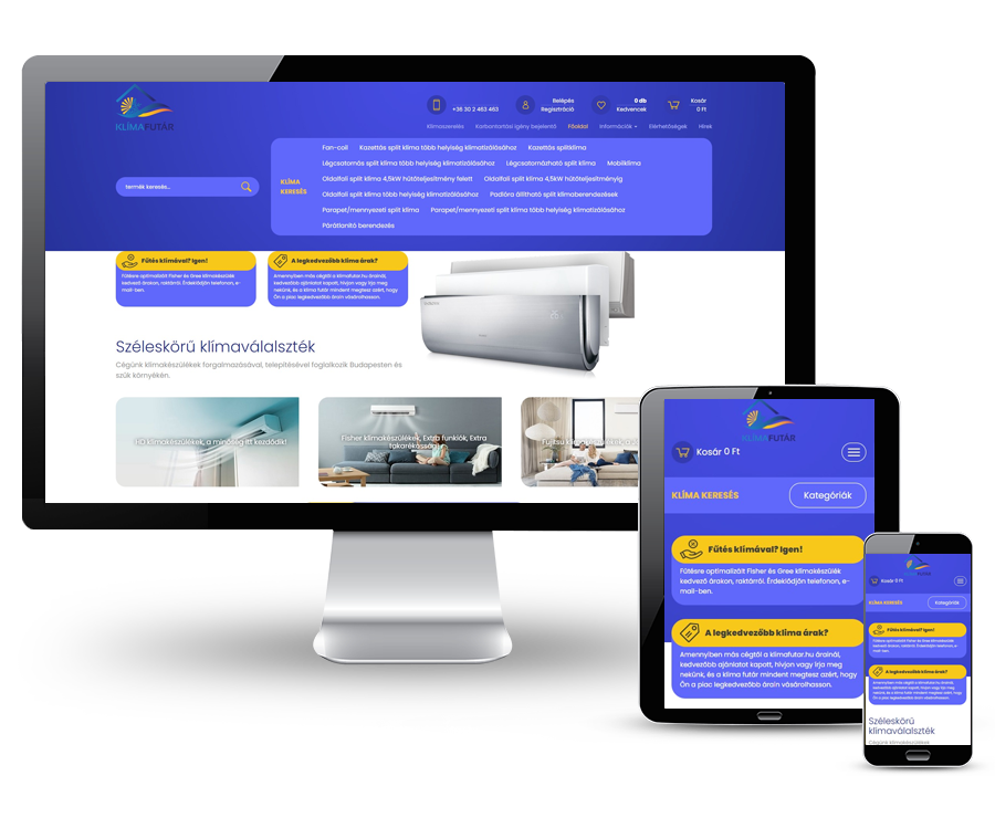 Klimafutar.hu - Széleskörű klíma választék - reszponzív webáruház készítés