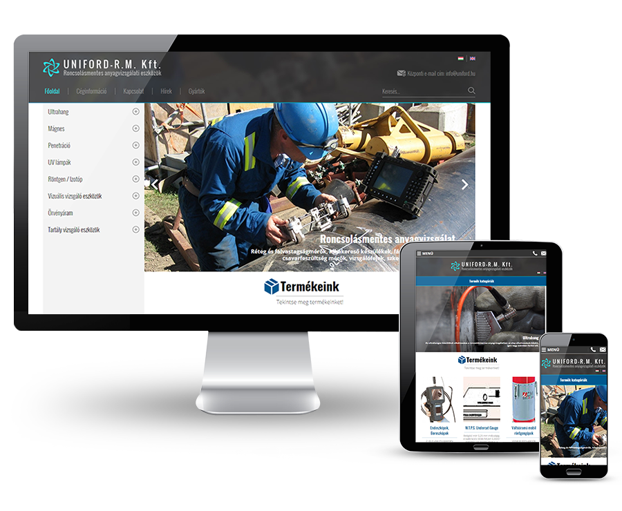 Uniford.hu anyagvizsgálati eszközöket árusító reszponzív weboldal készítés