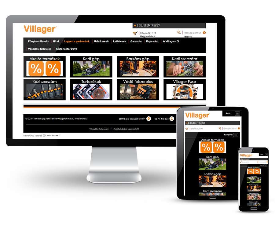 Villageronline.hu - Kerti eszközök és kiegészítők - reszponzív webáruház készítés