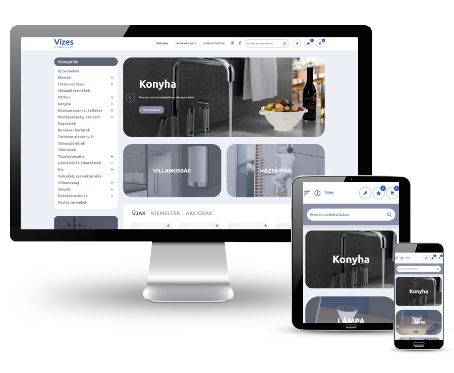 Vizesszakuzlet.hu - Otthon, konyha, háztartás, víz, villamosság - reszponzív webáruház készítés