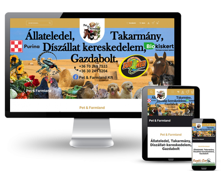 Petfarmland.hu - Állateledel bolt, takarmány, díszállat kereskedelem - reszponzív webshop készítés