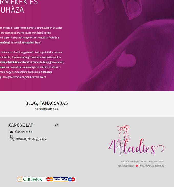 4ladies.hu - szépségápolás, smink és egyéb kiegészítők nőknek - reszponzív webáruház készítés