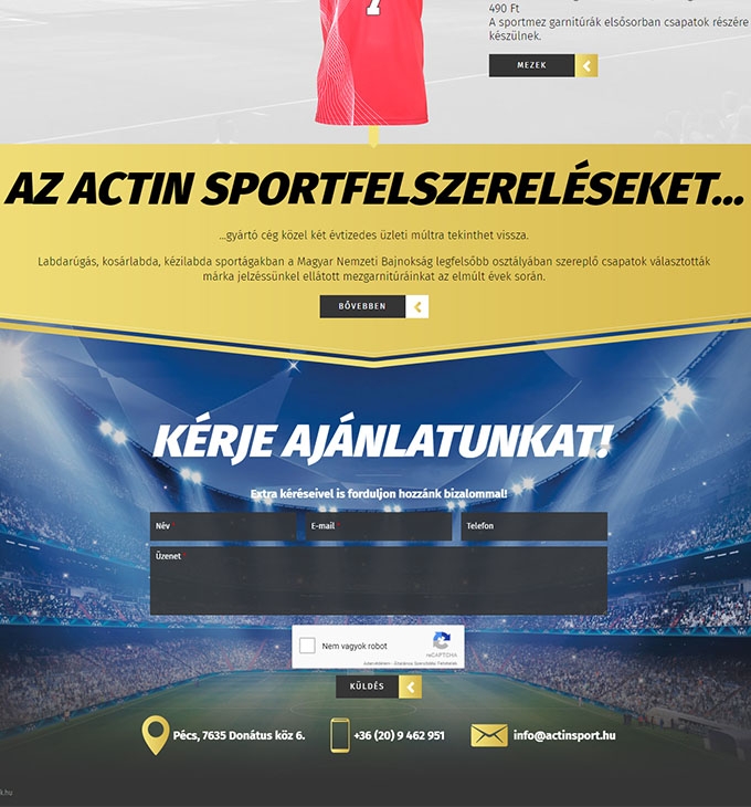 Actinsportmezek.hu - sportfelszereléseket gyártó cég bemutatkozó honlapjának elkészítése