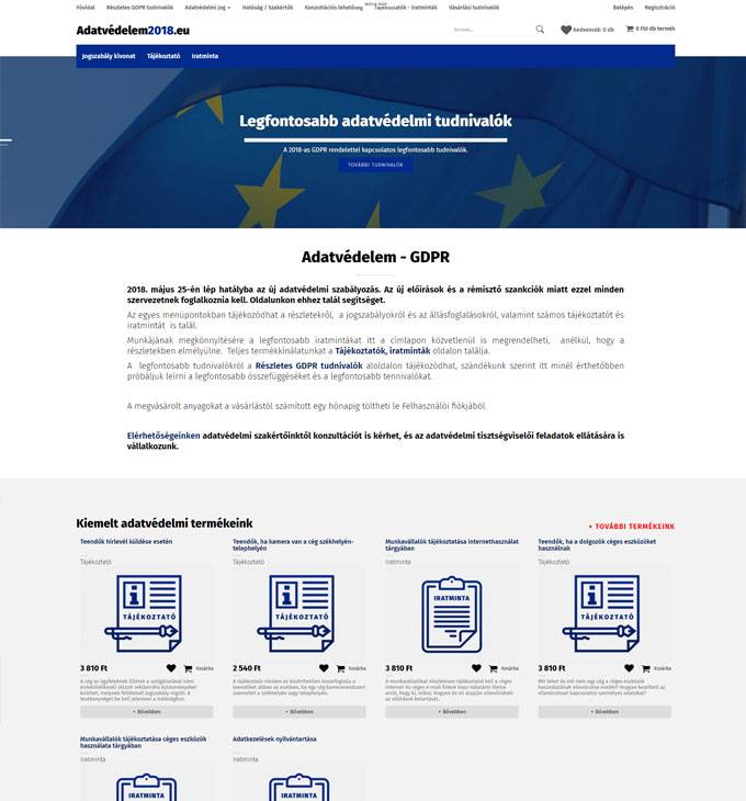 Adatvedelem2018.eu - Segítséget nyújtó reszponzív webáruház a 2018-as adatvédelmi változásokkal kapcsolatban