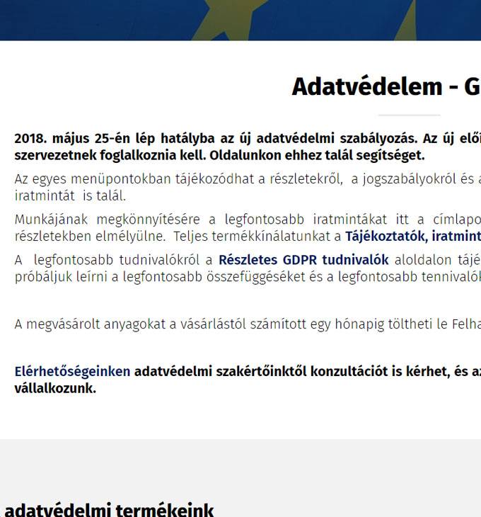 Adatvedelem2018.eu - Segítséget nyújtó reszponzív webáruház a 2018-as adatvédelmi változásokkal kapcsolatban