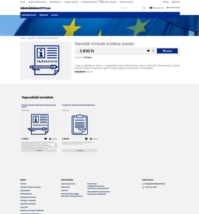 Adatvedelem2018.eu - Segítséget nyújtó reszponzív webáruház a 2018-as adatvédelmi változásokkal kapcsolatban