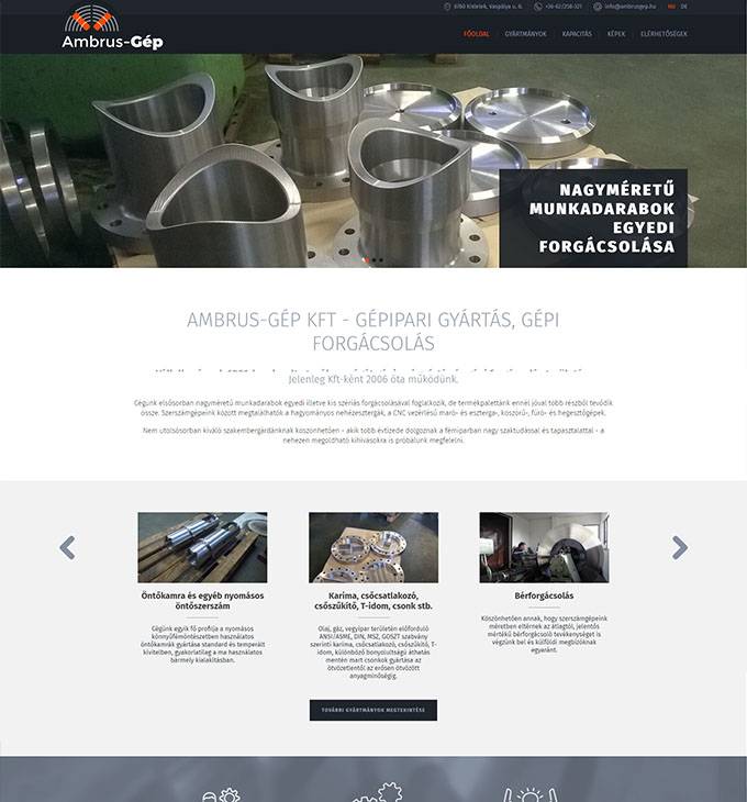 Ambrusgep.hu - Gépipari gyártással foglalkozó reszponzív weboldal készítése