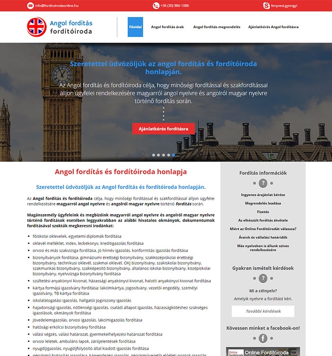 Angolforditasesforditoiroda.hu fordítással foglalkozó multi site oldal készítése