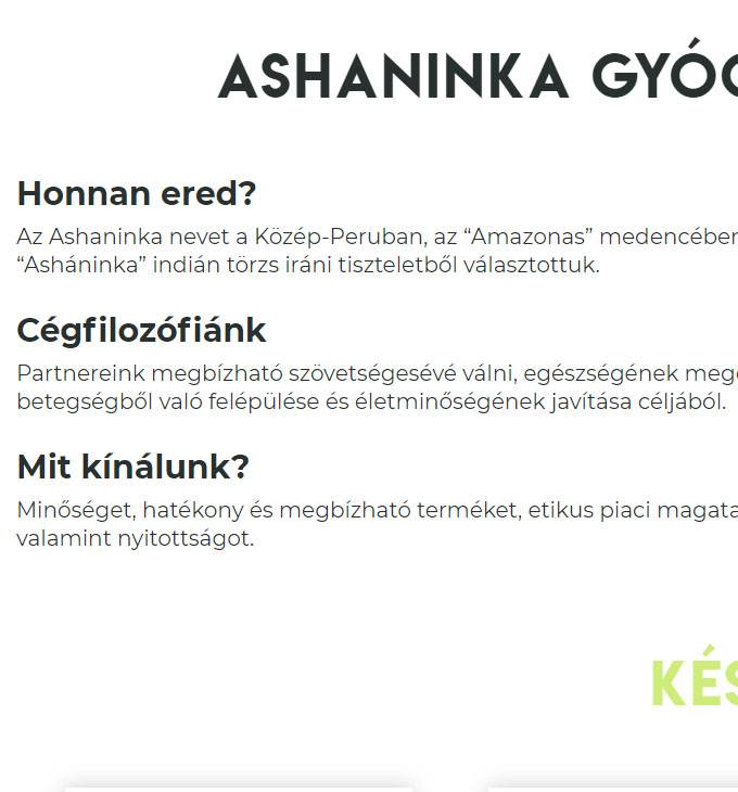 Ashaninka.hu - Ashaninka gyógynövények, gyógynövénykészítmények - reszponzív honlapkészítés