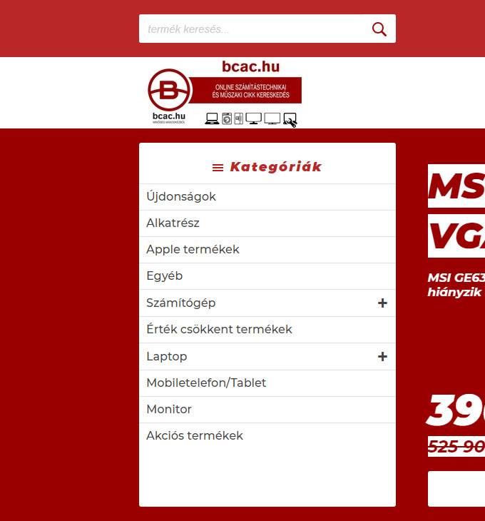 Bcac.hu - Számítástechnikai és műszaki cikk kereskedés - reszponzív webáruház készítés