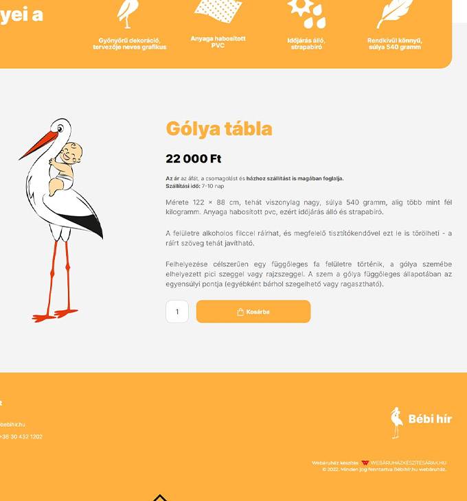 Bebihir.hu - Babaváró ajándék, babaköszöntő, babalátogató gólya - reszponzív webáruház készítés
