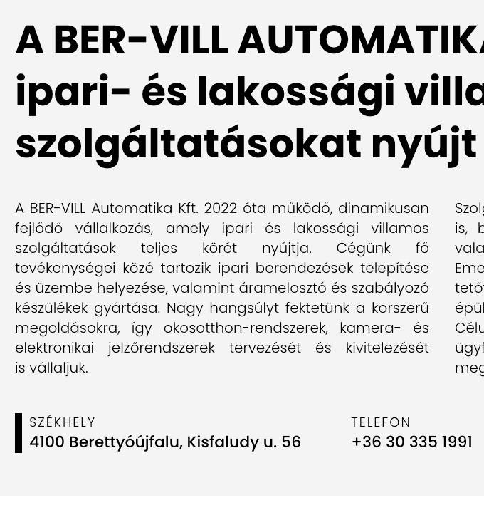 Bervillautomatika.hu honlapkészítés