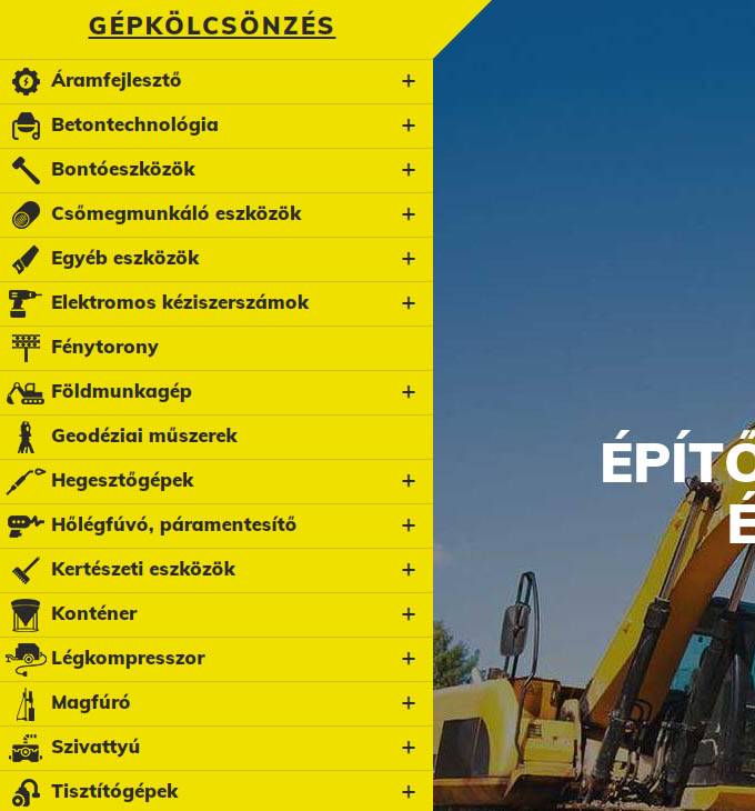 Bergep.hu - Építőipari gépek kölcsönzése, értékesítése, szervize - Reszponzív webáruház készítés