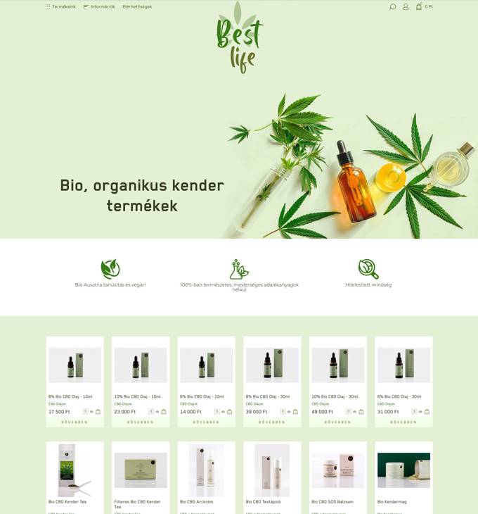Best-life.hu - Bio, organikus kender termékek, bio cbd olaj, bio cbd kender - reszponzív webáruház készítés