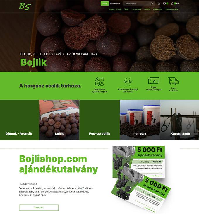 Bojlishop.com - Bojlik, pelletek és kapásjelzők horgász webáruháza - reszponzív webáruház készítés