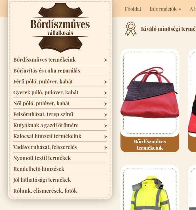 Webshop.bordiszmuves.hu - Bőrdíszműves webáruház - reszponzív webáruház készítés