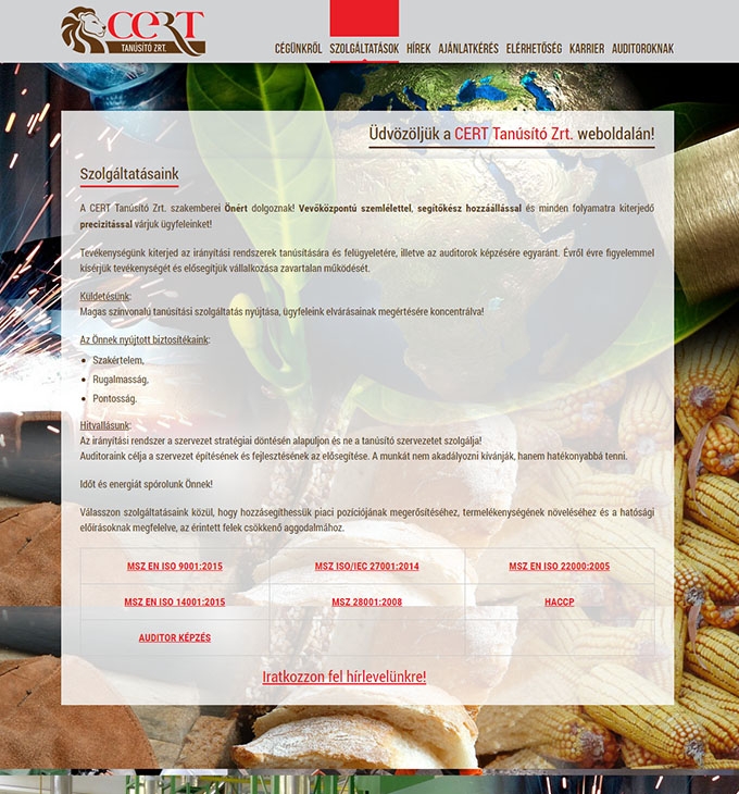 CERT Tanusító Zrt. bemutatkozó weboldalának készítése