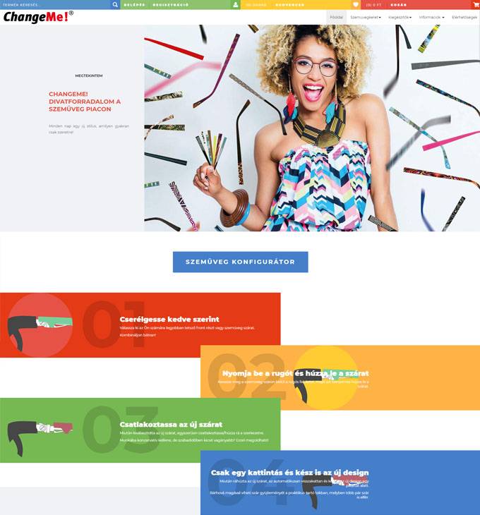 Changeme.hu - Szemüveg konfigurátor, webáruház - reszpnzív webáruház készítés