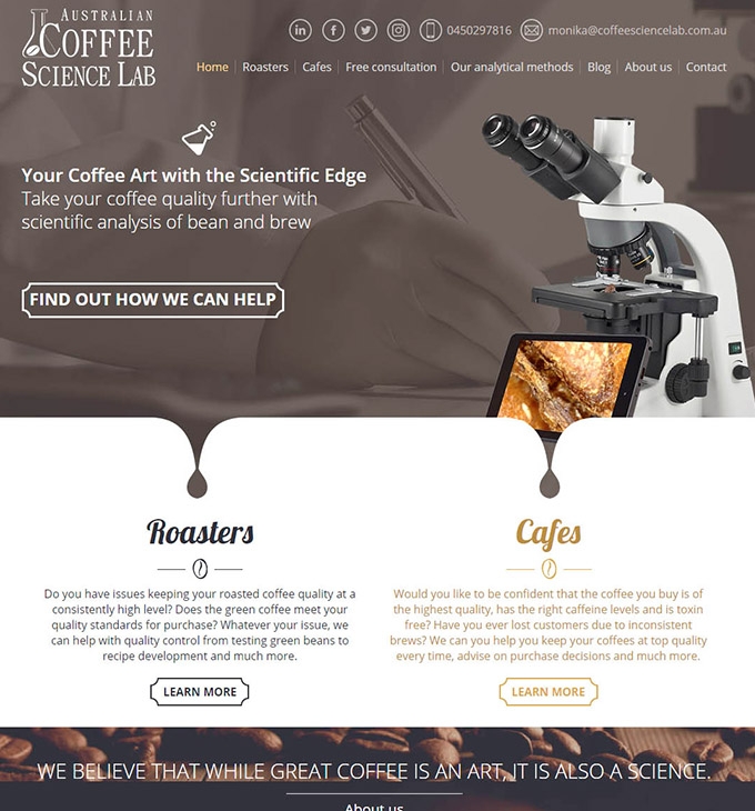 Coffeesciencelab.com.au reszponzív bemutatkozó weboldal készítés