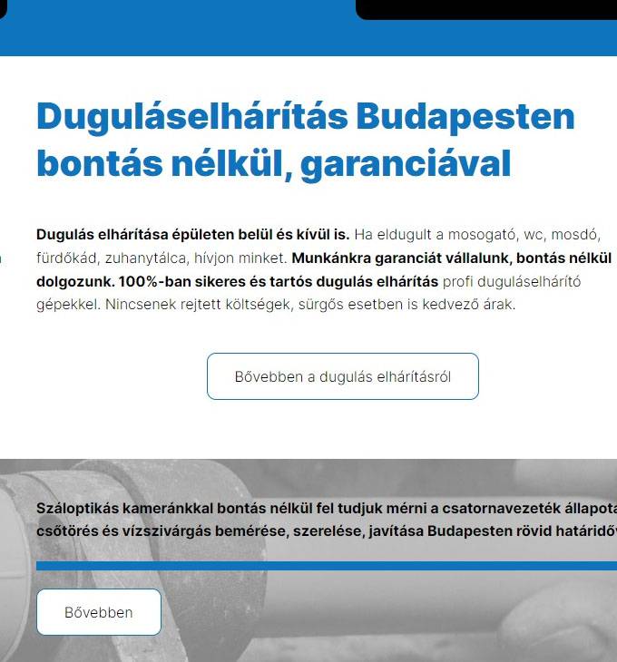 Doktorhaus.hu - Duguláselhárítás Budapesten bontás nélkül, garanciával - reszponzív weboldal készítés