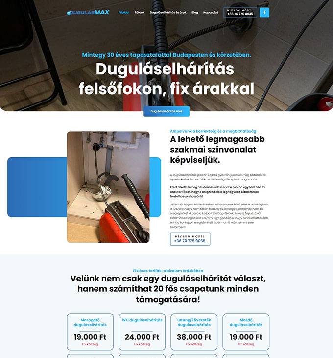 Dugulasmax.hu - Duguláselhárítás felsőfokon, fix árakkal - reszponzív honlapkészítés