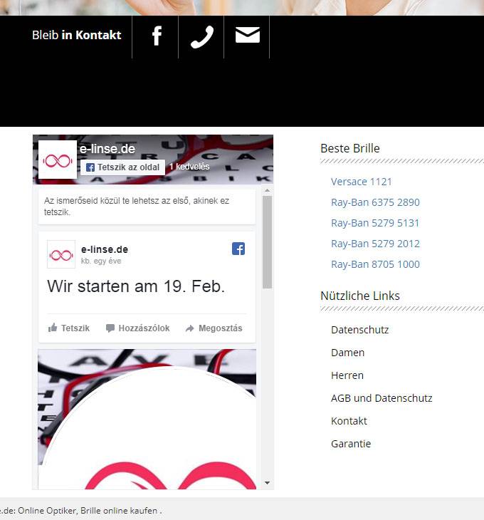 E-linse.de - Online optiker - reszponzív webáruház készítés