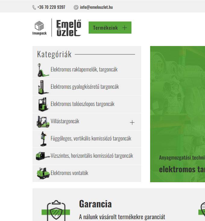 Emelouzlet.hu - Targoncák és vontatók webáruháza - reszponzív webáruház készítés