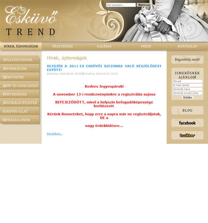 Esküvőtrend.com weboldal programozása
