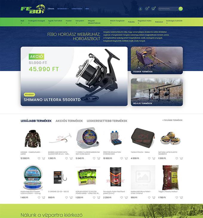 Febo.hu - horgászbolt webáruház - reszponzív webáruház készítés