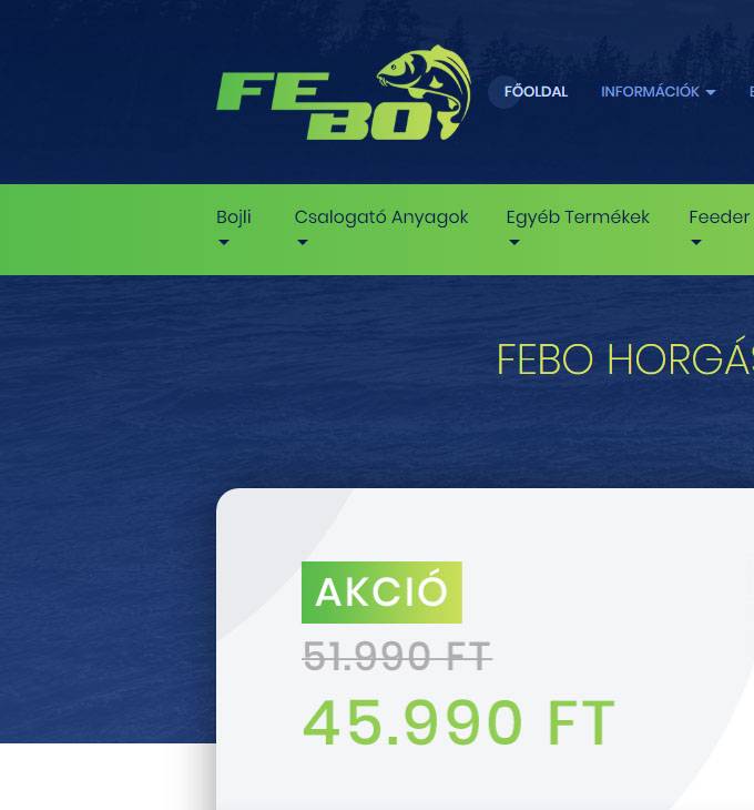 Febo.hu - horgászbolt webáruház - reszponzív webáruház készítés