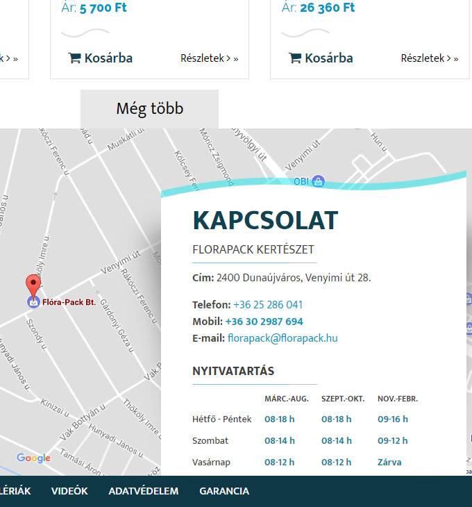 Florapack.hu mobil barát kertészeti webáruház készítés