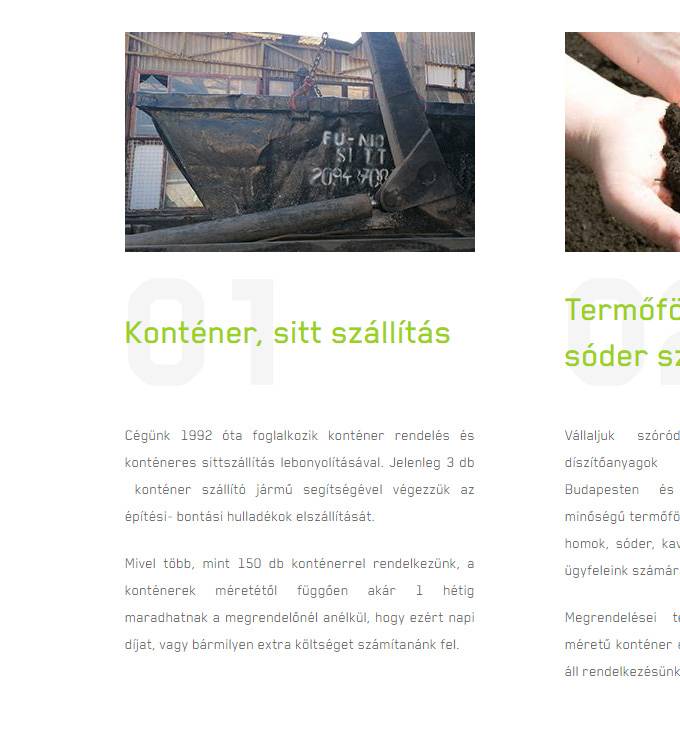 Funiokontener.hu - Konténer, sitt szállítás, gépi földmunka - reszponzív honlapkészítés
