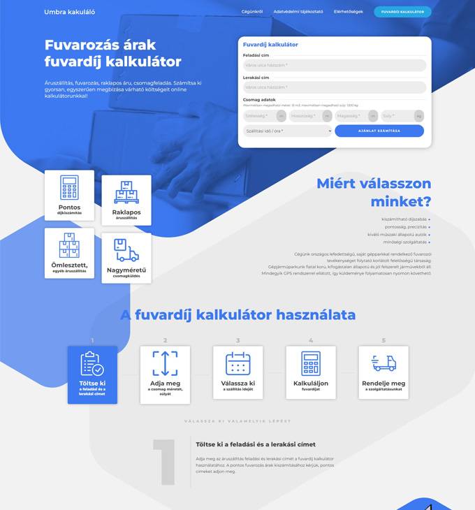 Fuvardijak.hu - Fuvardíj kalkulátor, áruszállítás, fuvarozás árak - reszponzív honlapkészítés