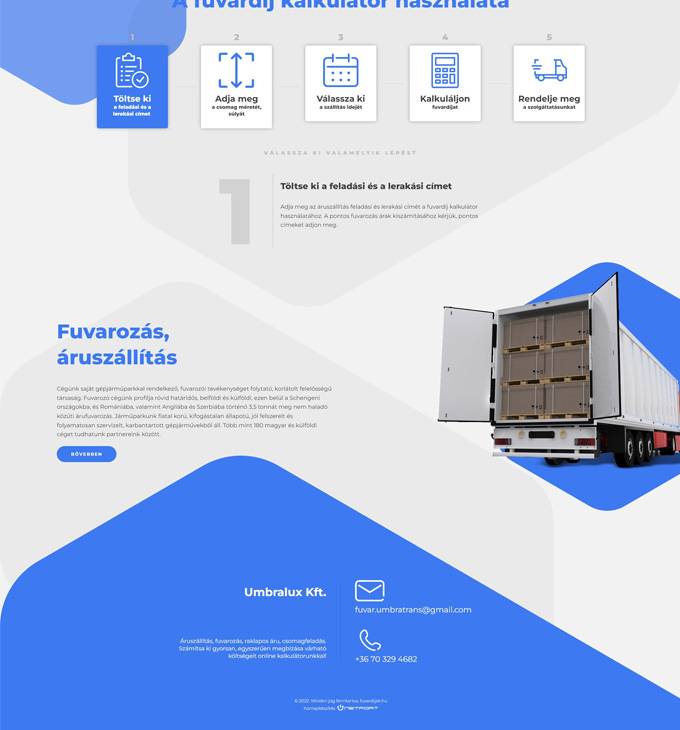 Fuvardijak.hu - Fuvardíj kalkulátor, áruszállítás, fuvarozás árak - reszponzív honlapkészítés