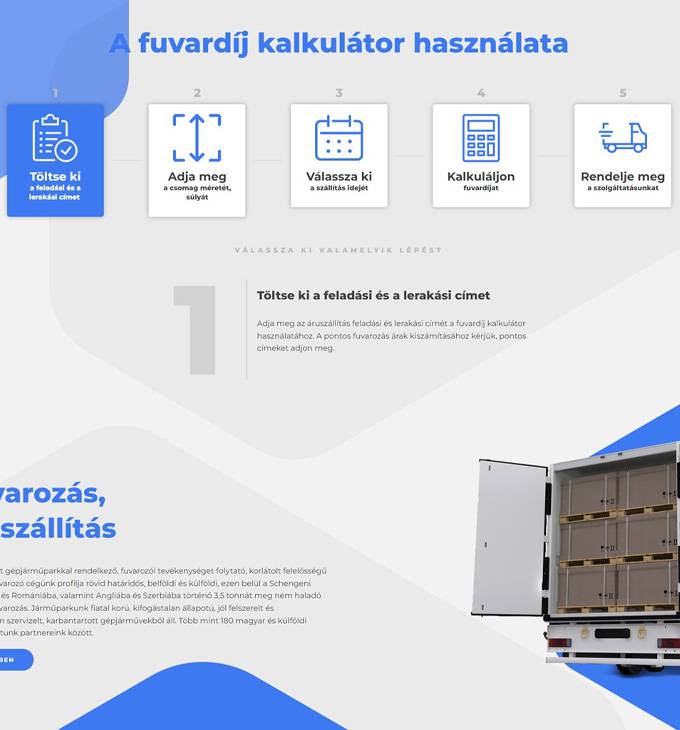 Fuvardijak.hu - Fuvardíj kalkulátor, áruszállítás, fuvarozás árak - reszponzív honlapkészítés