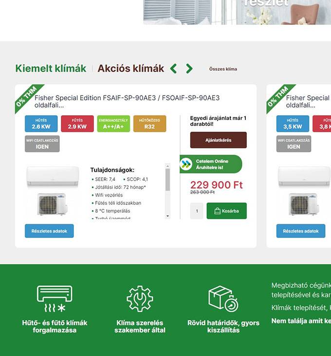 Greenklima.hu - Klíma - és hőszivattyú szerelés és karbantartás - reszponzív webáruház készítés