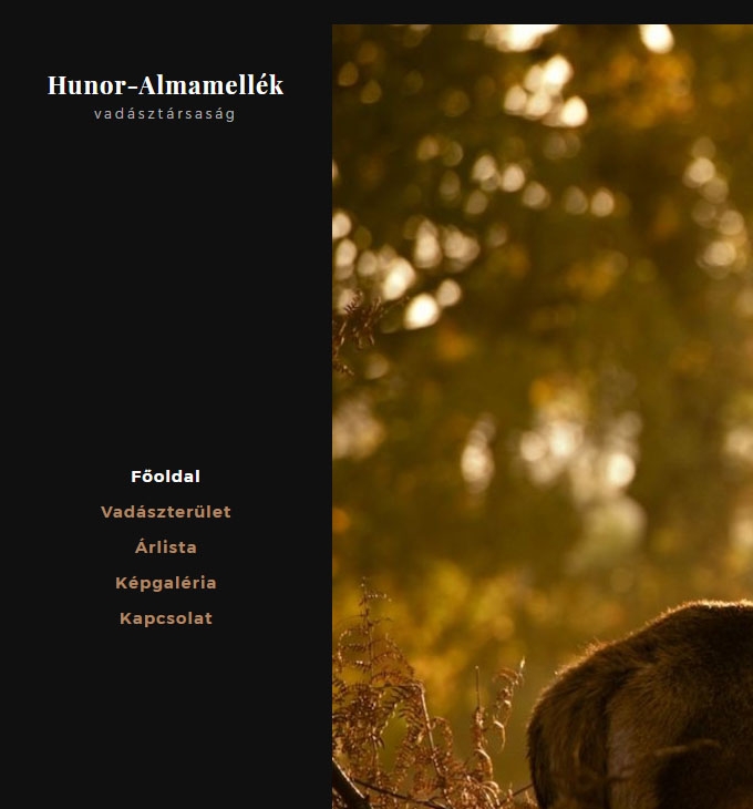 Hunor-Almamellék Vadásztársaság bemutatkozó honlap