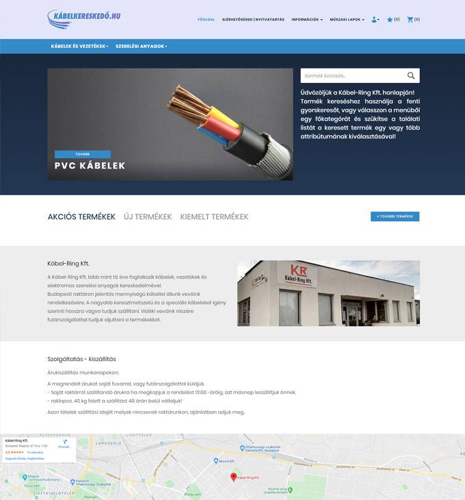 Kabelkereskedo.hu - kábelek, vezetékek forgalmazása - reszponzív webáruház készítés