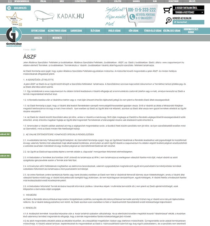 Kadak.hu reszponzív webáruház készítés