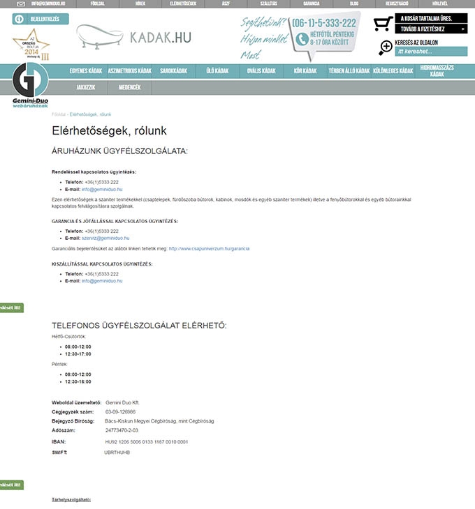 Kadak.hu reszponzív webáruház készítés