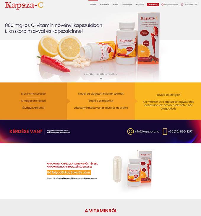 Kapsza-c.hu - 800 mg-os C-vitamin növényi kapszulában - reszponzív honlapkészítés