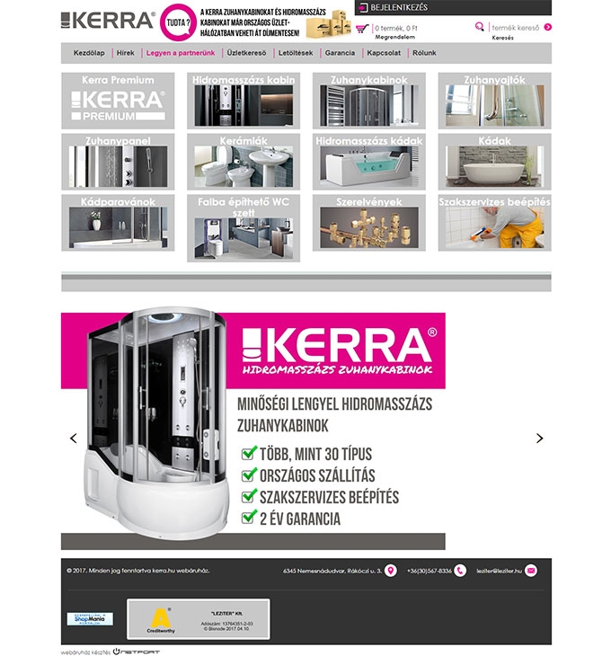 Kerra.hu nagykereskedelmi szaniter reszponzív webáruház készítése
