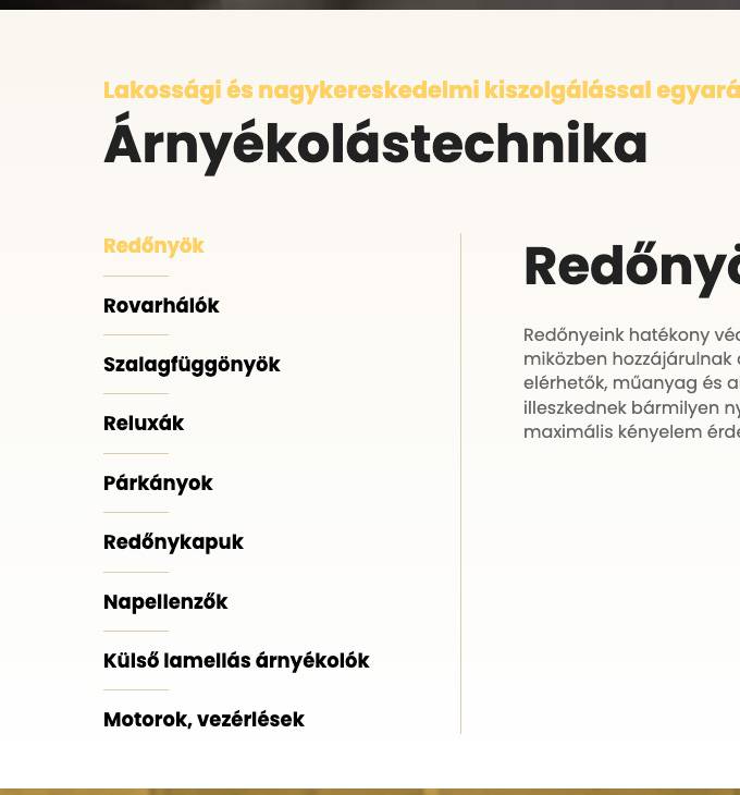 Kis Árnyékolástechnikai Kft. bemutatkozó weboldalának elkészítése