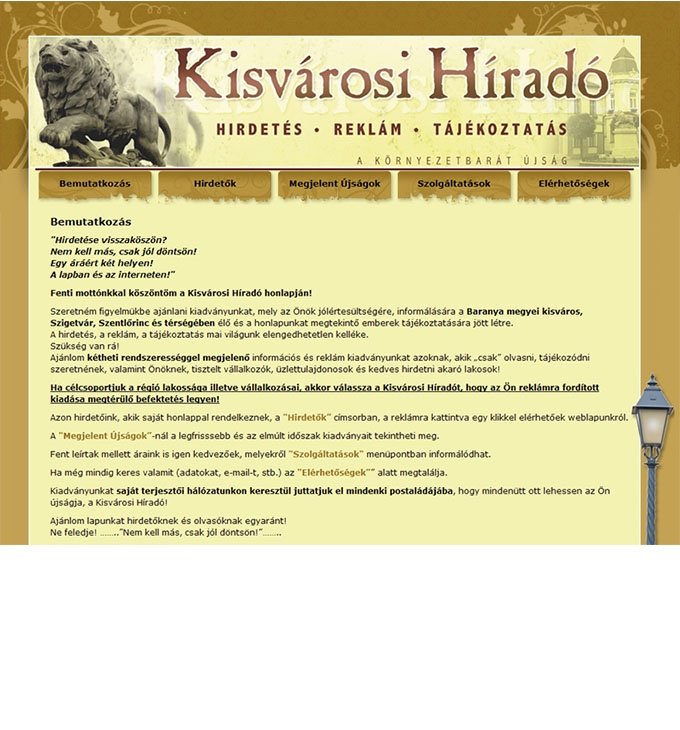 kisvarosihirado.hu hirdető újság weboldal készítése