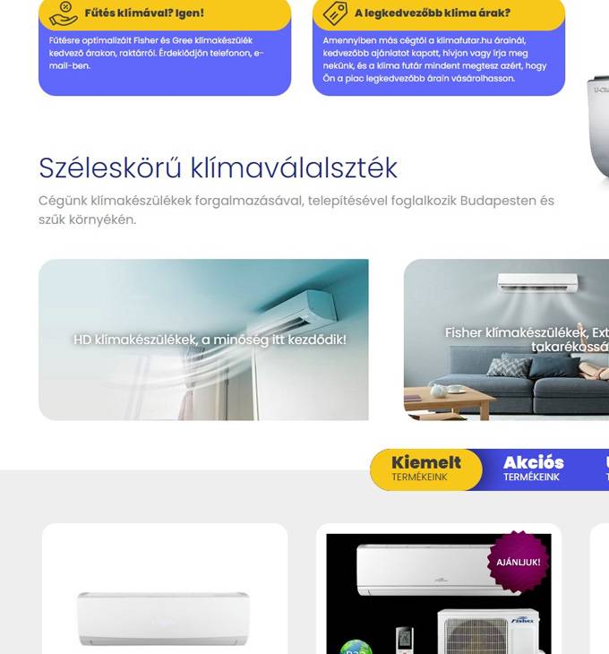 Klimafutar.hu - Széleskörű klíma választék - reszponzív webáruház készítés